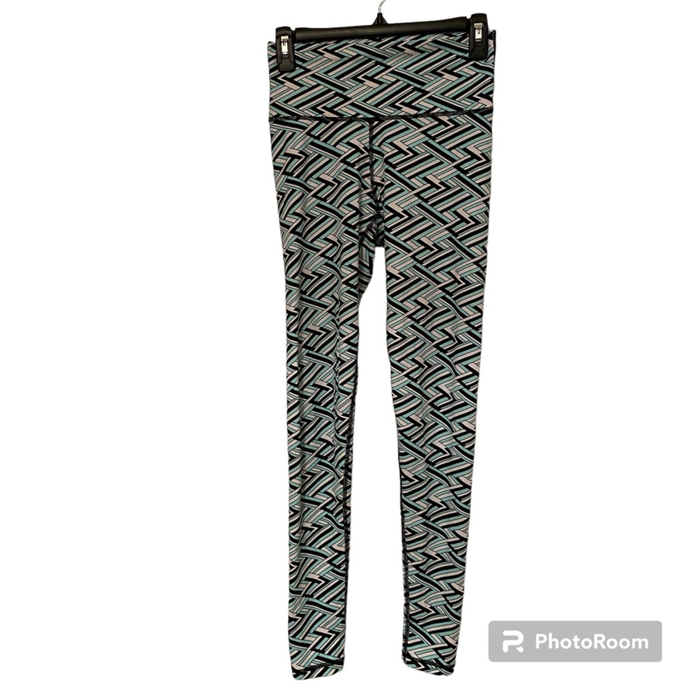 DanaLouFIT Pants Leggings black white blue print stretch handmade USA Size M